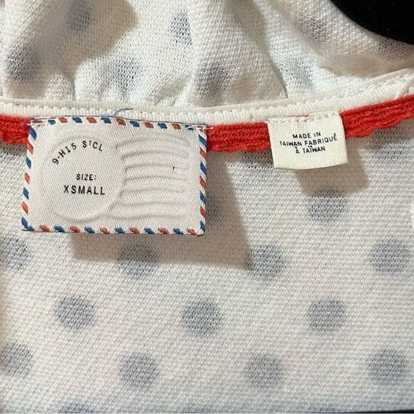 ANTHROPOLOGIE POSTAGE STAMP Short Sleeve Polkadot Top Black White Women’s XS - Picture 3 of 5